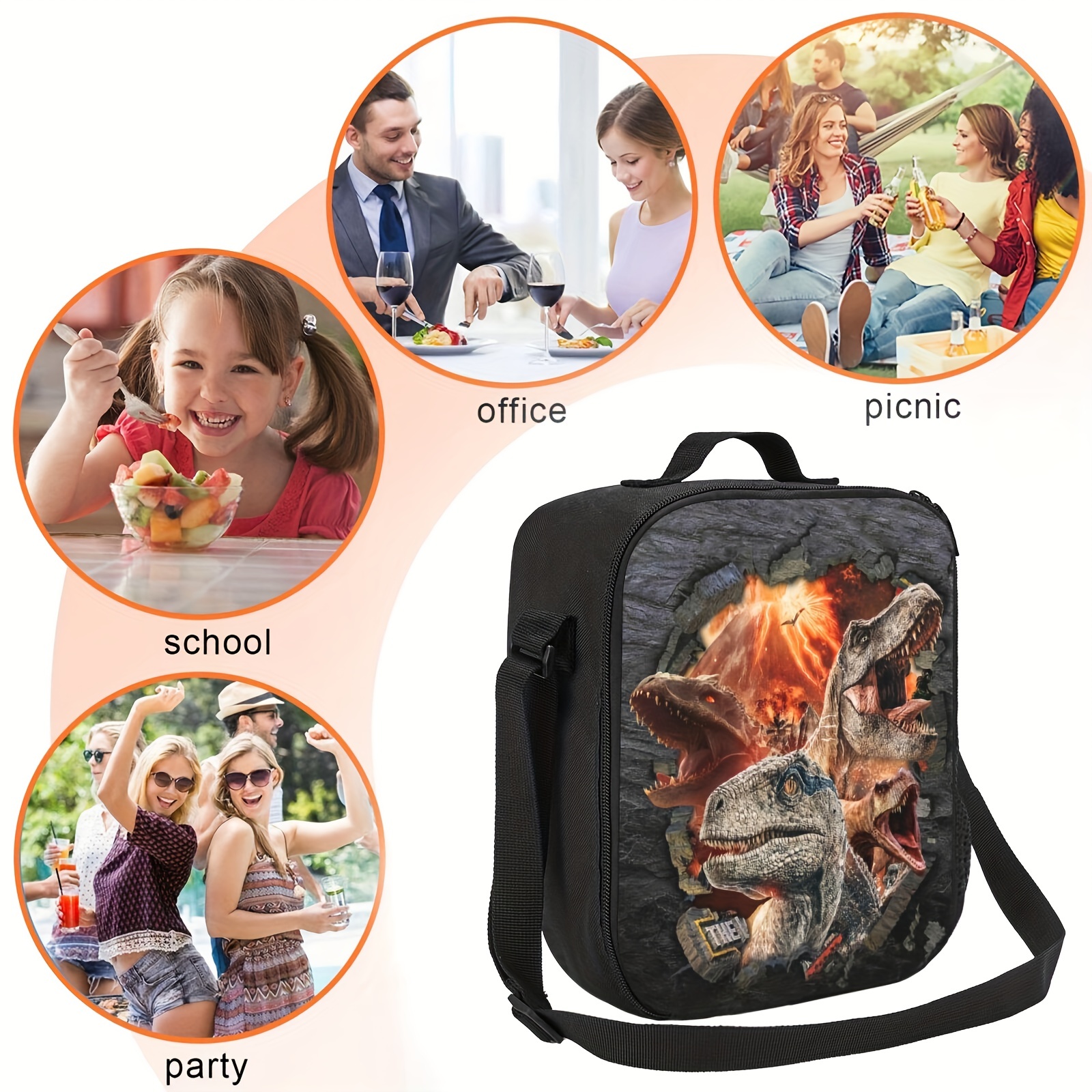 Children Lunch Bag Portable Cute Dinosaur Animals Waterproof Food