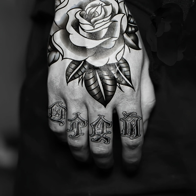 Tatuaje temporal floral de rosa negra pequeña / Haga clic para