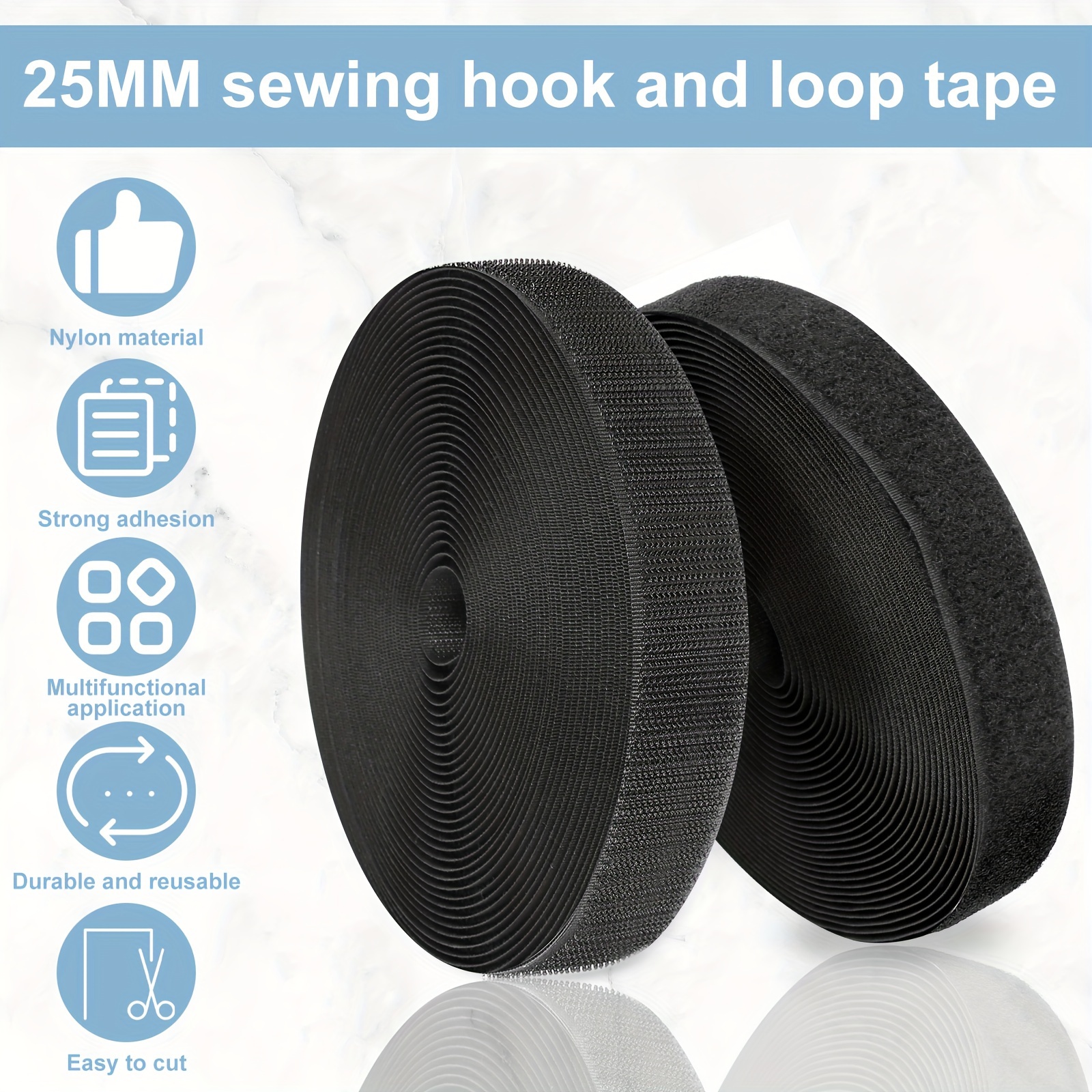 Hook and Loop Strips with Adhesive, Heavy Duty Hook & Loop Straps Tape with  Strong Sticky Back, Industrial Fastener for Cloth, Office, Home