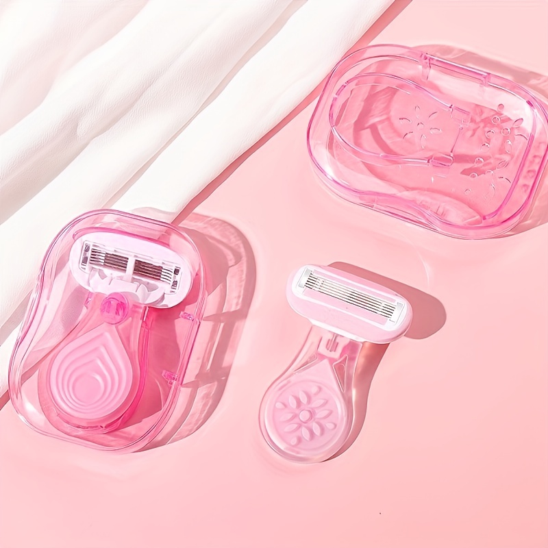 5-Layer Pink Drop Shaped Women's Shaving Razor with Storage Box