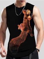 3D Happy Squirrel Printed Chic Casual Trendy Vest, Loose Comfy Tank Top For Summer Sports/leisurewear, Men's Plus Size Clothing, Best Sellers