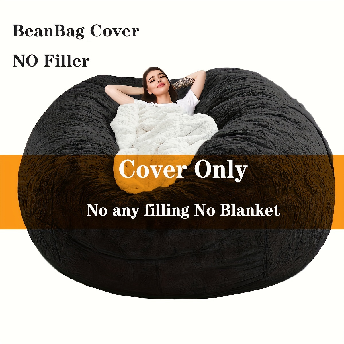 Bean Bag Chair Cover Giant Bean Bag Chairs for Adults 7ft Big Bean Bag Cover Comfy Large Bean Bag Bed (No Filler,Cover Only) Fluffy Lazy Sofa Dark