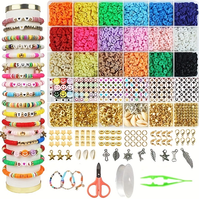 Beads Kit Flat Round Polymer Clay Beads Ccb Charms Beads - Temu