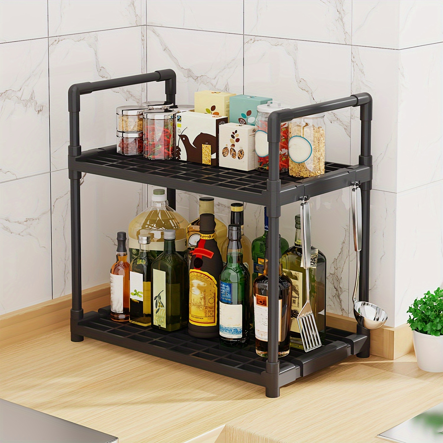 1pc 2-layer Multifunctional Storage Rack, For Household Kitchen Countertop,  Reasonable Storage Of Kitchen Supplies, Place Spices, Space-saving