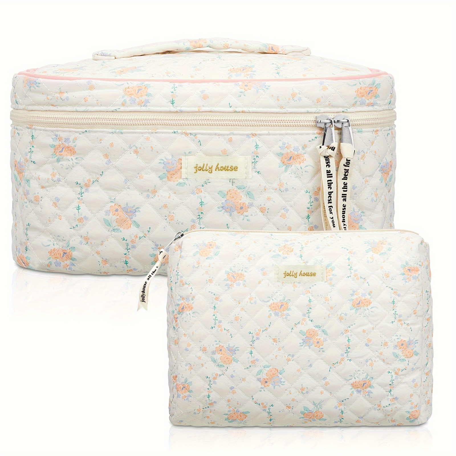 Cotton Quilted Makeup Bag Large Travel Coquette Makeup Bag - Temu