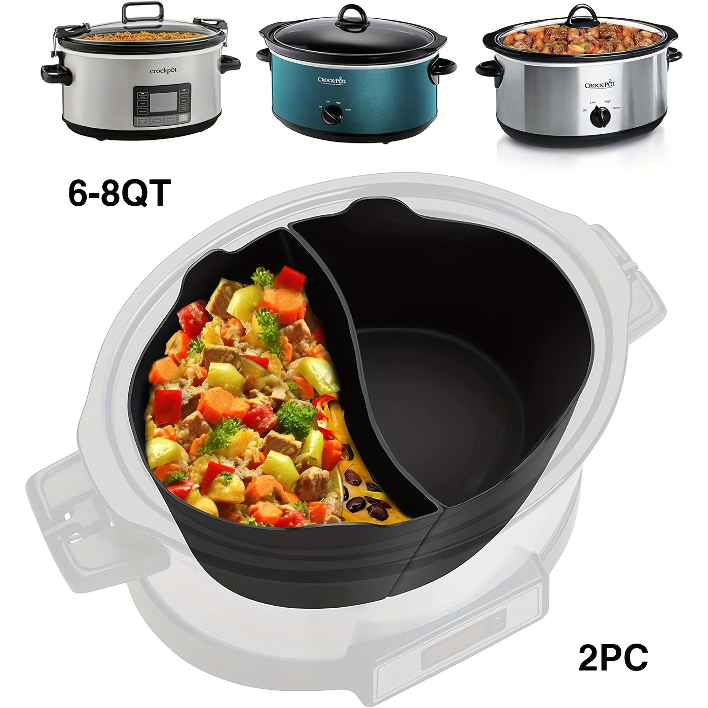 Magikichen 6 Quart Oval Silicone Slow Cooker Liners,For Crockpot  Liners,Reusable Crock pot Divider Insert,BPA-Free, Dishwasher Safe