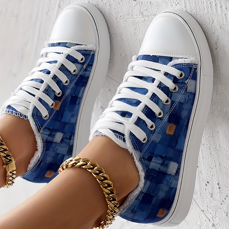 BLUE JEANS FLAT STAR DETAIL LACE UP CHUNKY TRAINERS SNEAKERS