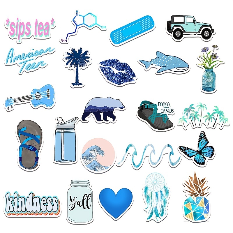 New Aesthetic Blue Doodle Waterproof Stickers Diy Creative - Temu