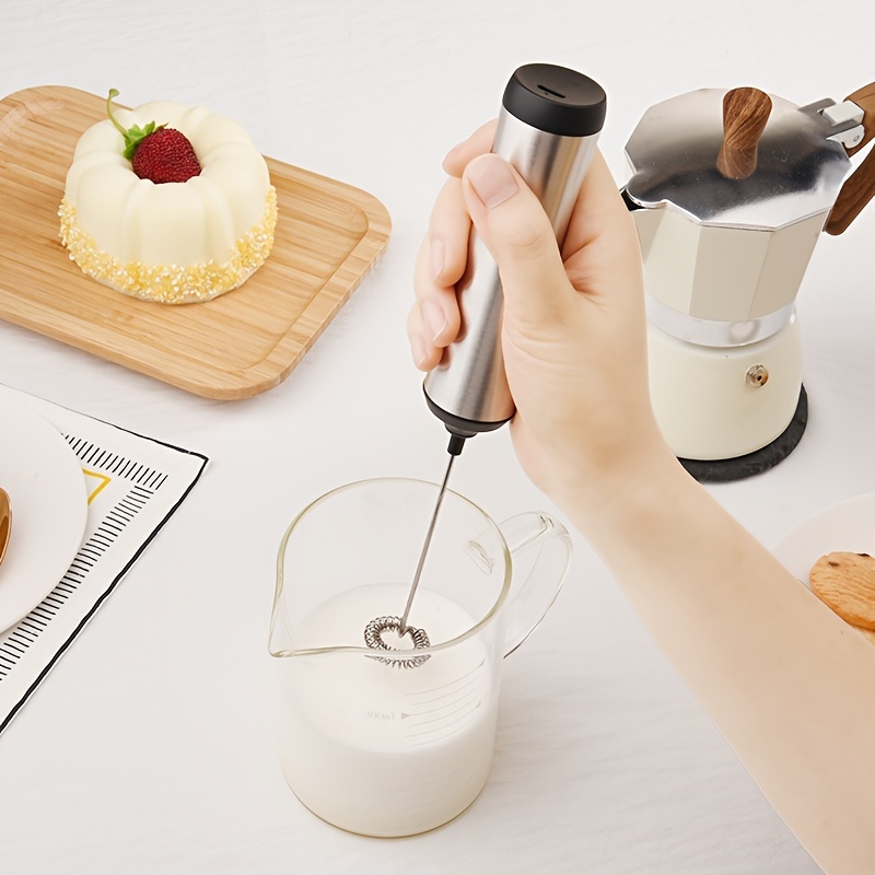 1pc Stainless Steel Milk Frother Handheld With Stand Rechargeable