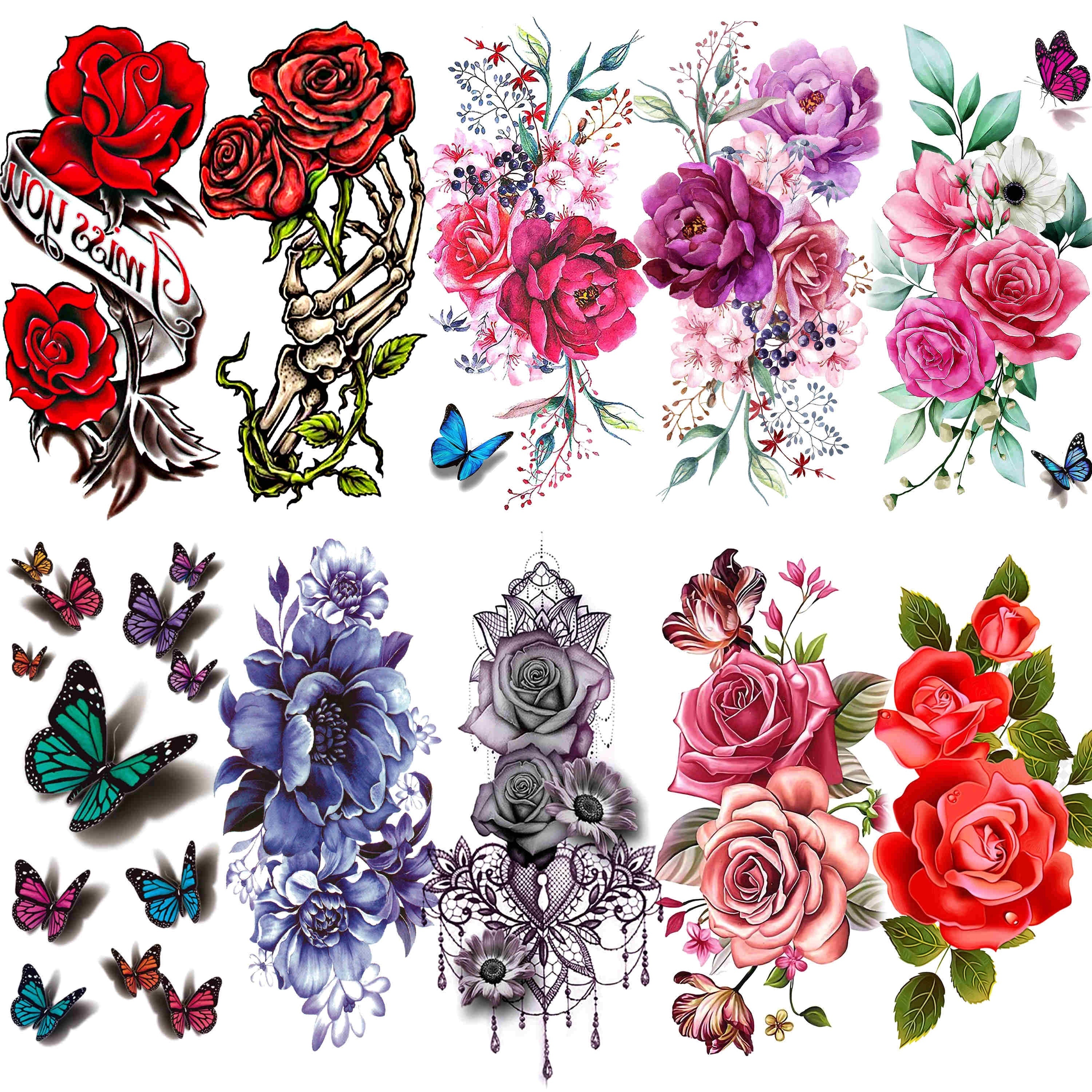 Peony Rose Flower Temporary Tattoo Stickers For Women Girls - Temu