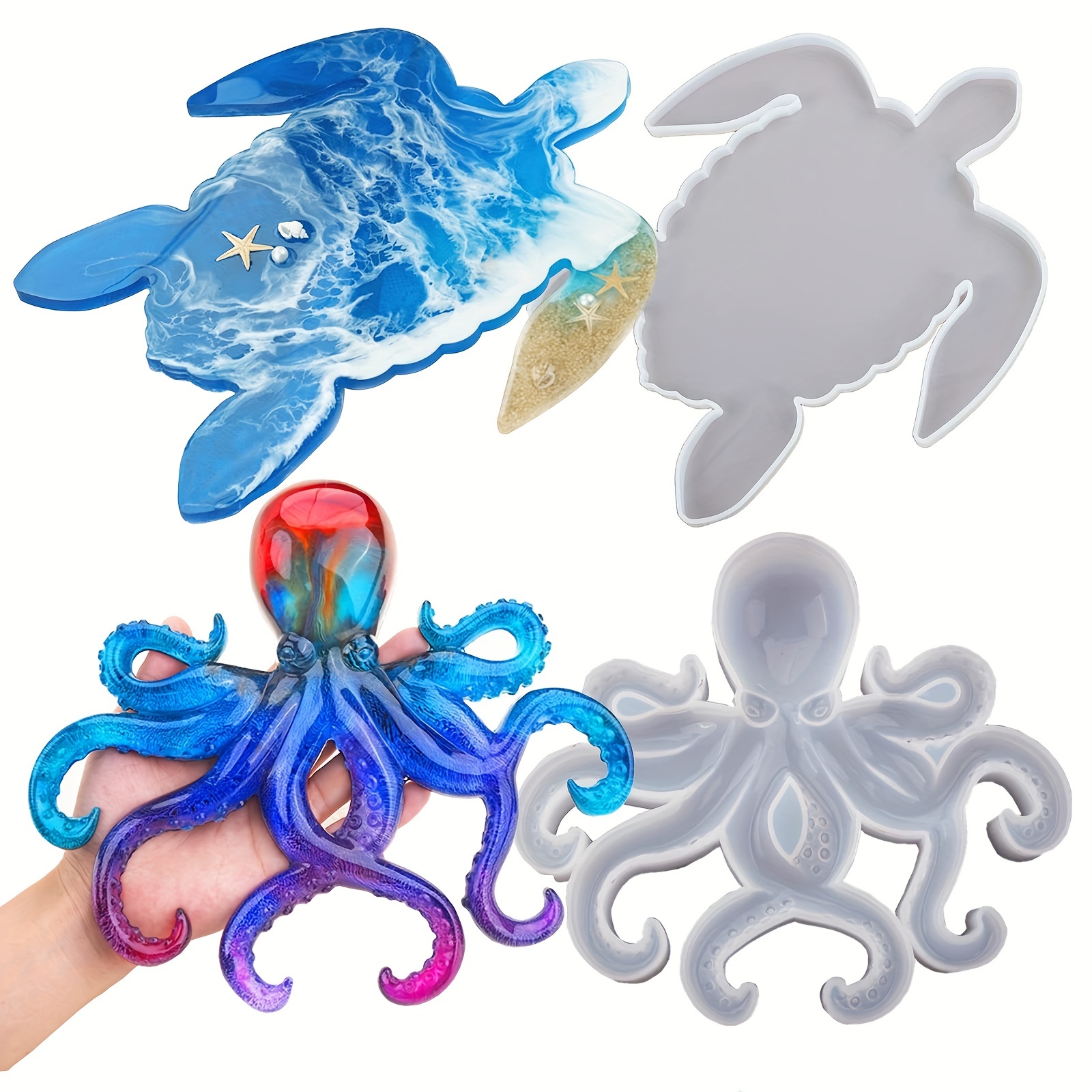 

1pc Resin Large Sea Turtle Silicone Tray Mold Silicone Octopus Shape Epoxy Resin Casting Mould Diy Ocean Art Craft Kit Home Resin Ornament Mold Marine Animals Craft Supplies