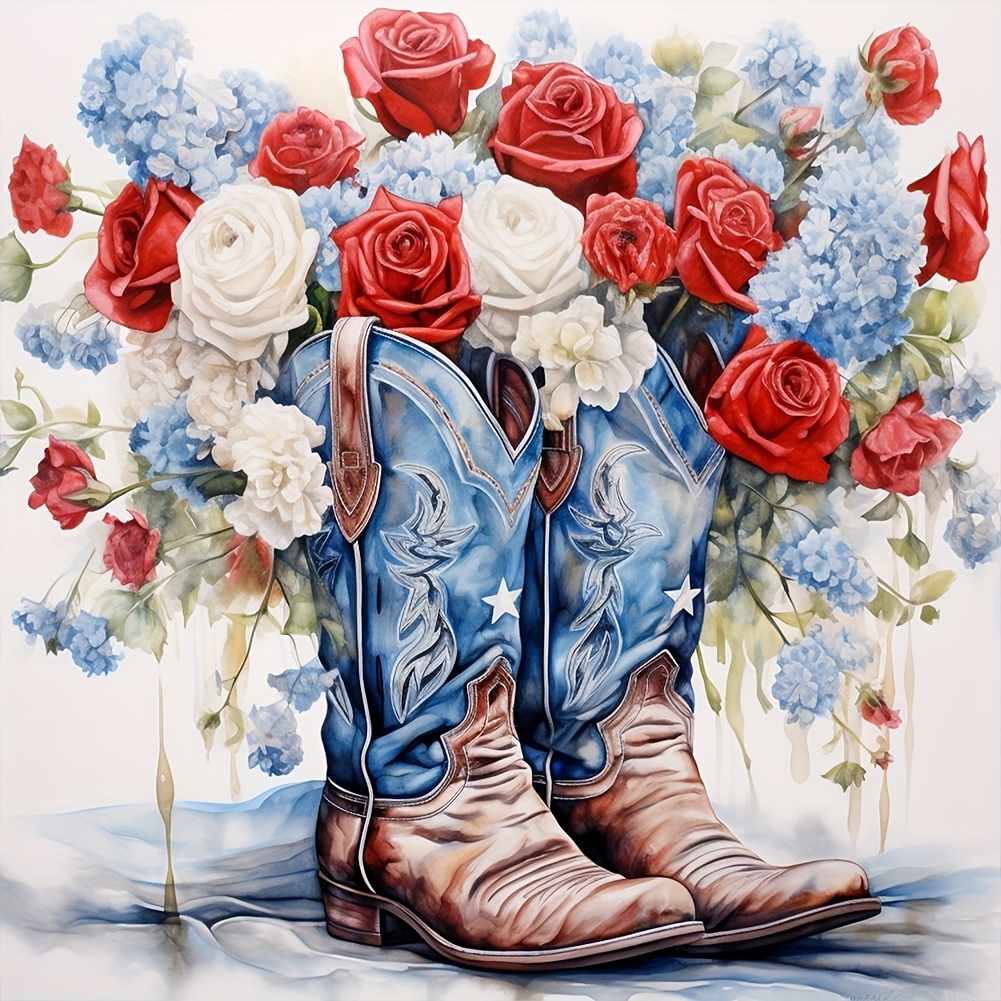 Diy 5d Frameless Diamond Painting Flowers Boots Funny Wall - Temu