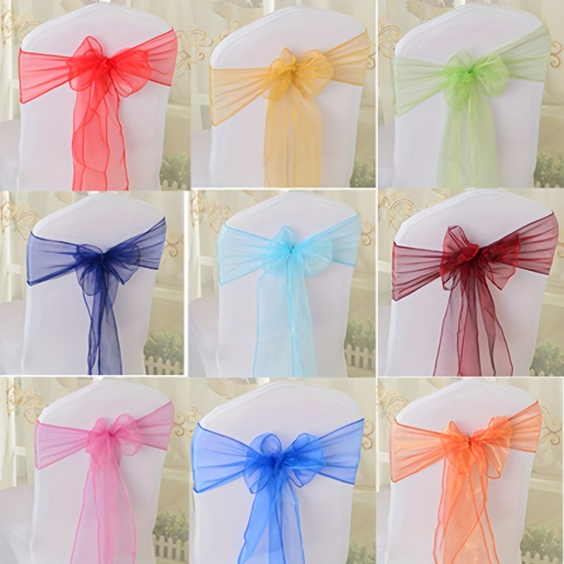 Chair Covers Sashes,Chair Sashes Bows Chair Bands Ties,Chair Bow Wedding  Organza Bow,Tulle Chair Back Flower for Chair Covers Sash Birthday Party  Hotel Show Decoration,Light Red,20PCS (Color : Light : : Home