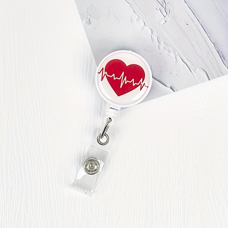 White Heart EKG Beaded Badge Reel