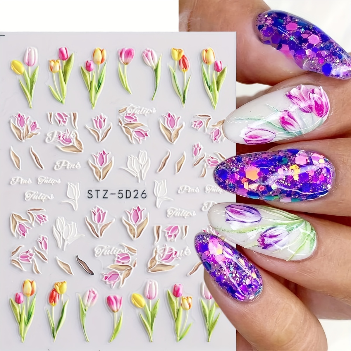 Alloy Tulip Nail Ornament Spring Summer Luxury 3d Tulips - Temu