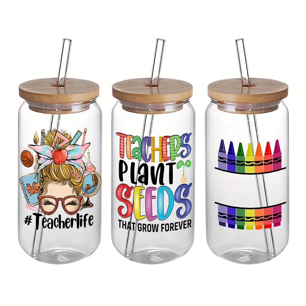  UV DTF Glass Cup Wrap Transfer Decal -3PCS Teachers Plant Seeds  That Grow Forever Craft Transfers, Waterproof Decal for 16oz Glass Cups  -Gifts for Teacher Ceramic Mug DIY Crafts : Automotive