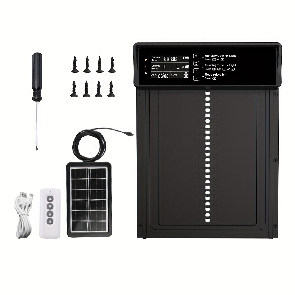1pc automatic chicken coop door solar powered chicken coop door with timer light sensor full aluminum chicken door opener with lcd screen multi modes anti for poultry details 7