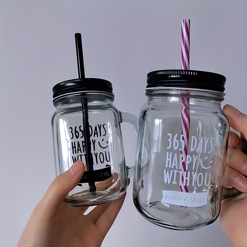 Glass Tumbler With Lid And Straw, Clear Water Cup With Handle, Mason Jar, Iced  Coffee Cups, Drinking Cups, Summer Winter Drinkware - Temu