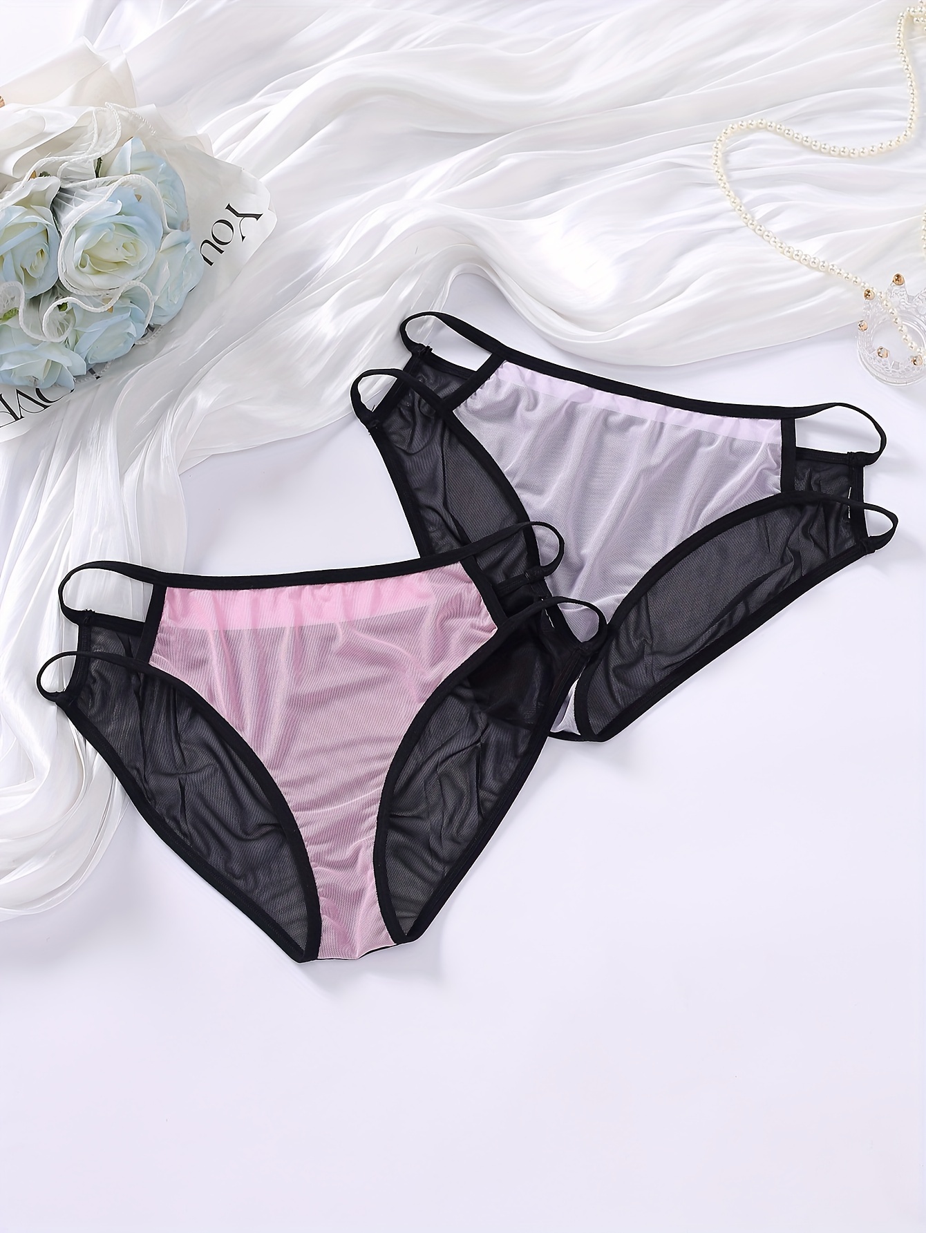 Women's Hot Floral Embroidery Thongs Ultra Thin See through - Temu