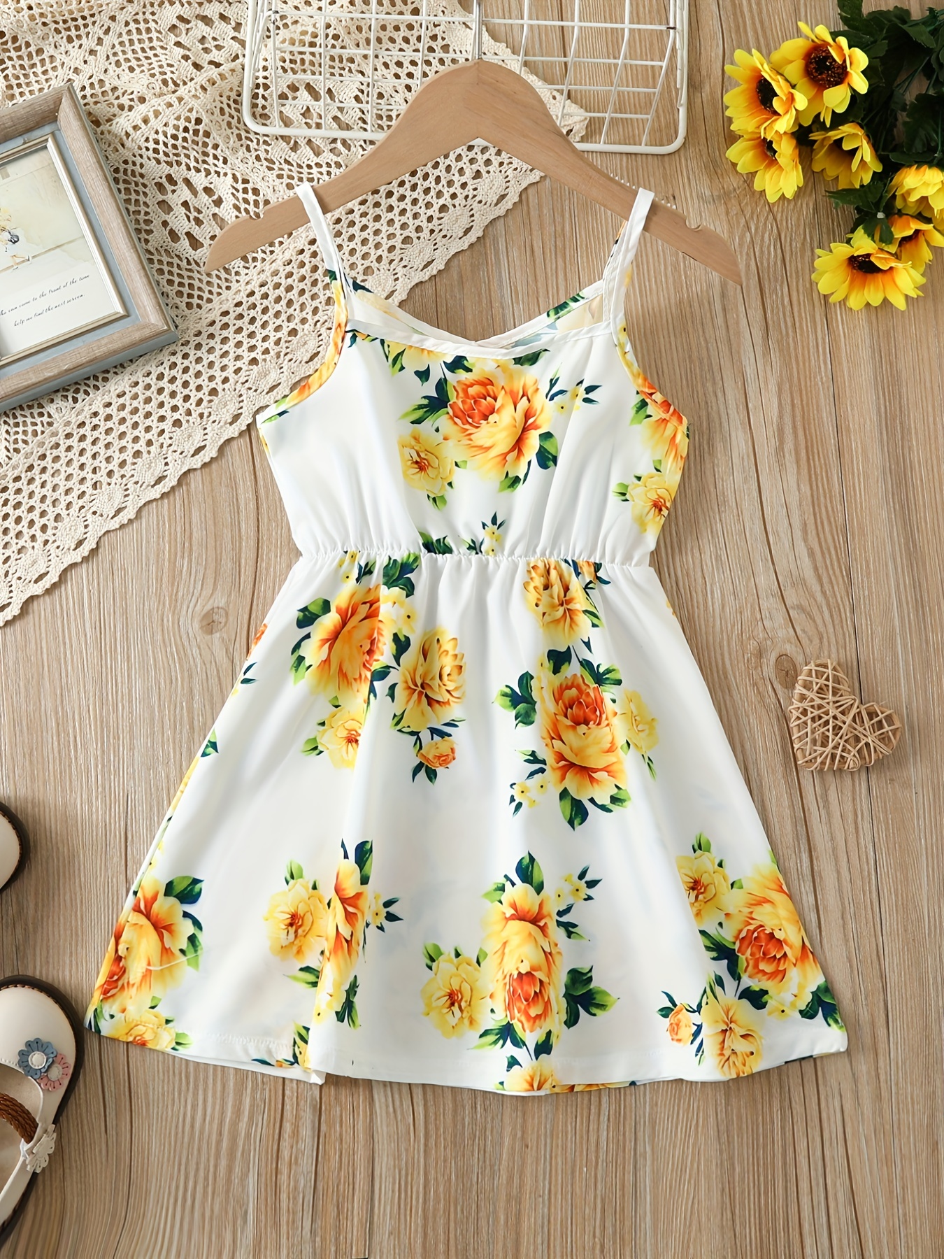 Girls V-neck Flowers Print Cami Dress Kids Summer Clothes - Temu