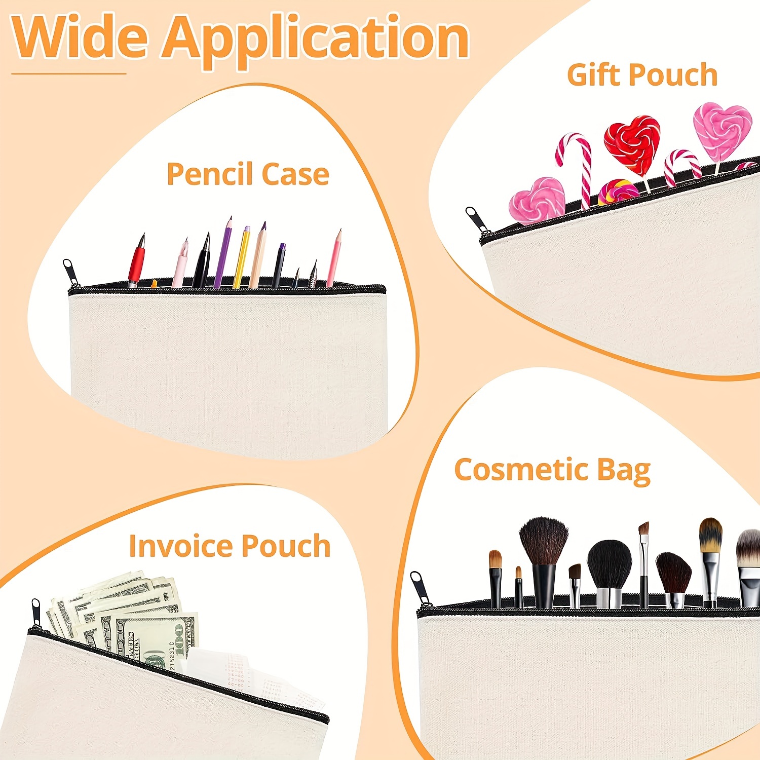 Blank Diy Craft Bag Canvas Zipper Pouch Canvas Invoice Bill - Temu