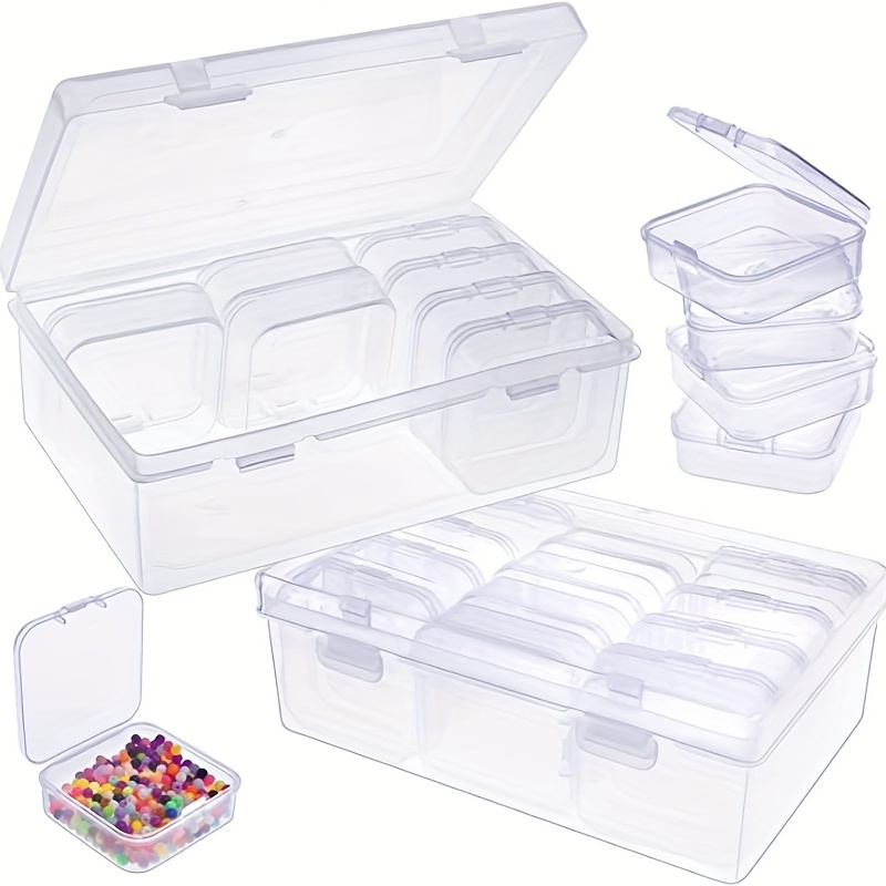12pcs Transparent Small Plastic Storage Boxes, Rectangle Storage Case, Bead  Storage Containers With Hinged Lids For Storing Small Items, Crafts, Jewel