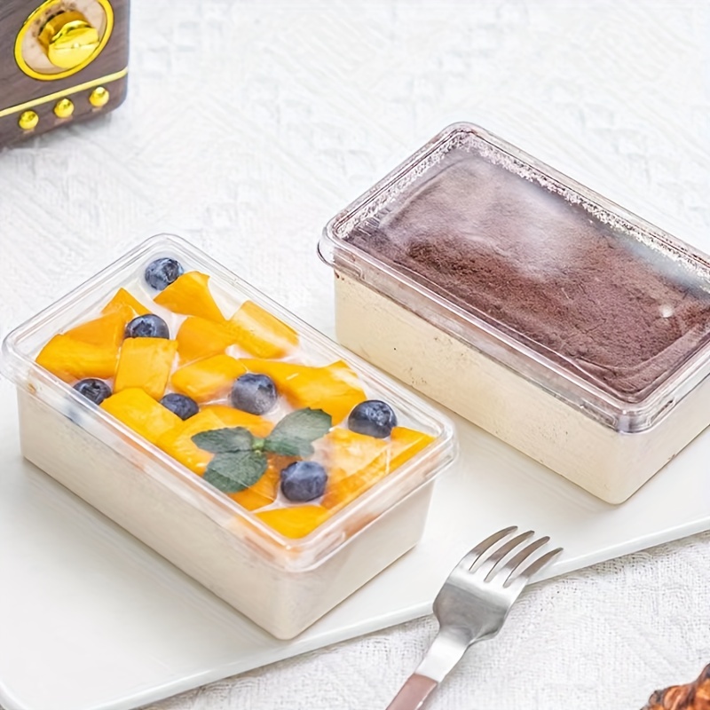 50pcs Tiramisu Container With Lid Square Plastic Cake Packaging