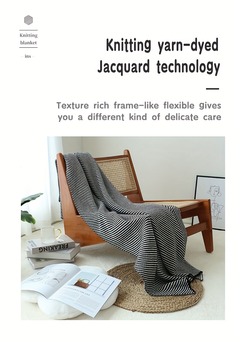 1pc nordic striped pattern knitted blanket air conditioning blanket warm and comfortable soft blanket for sofa bed sofa details 4