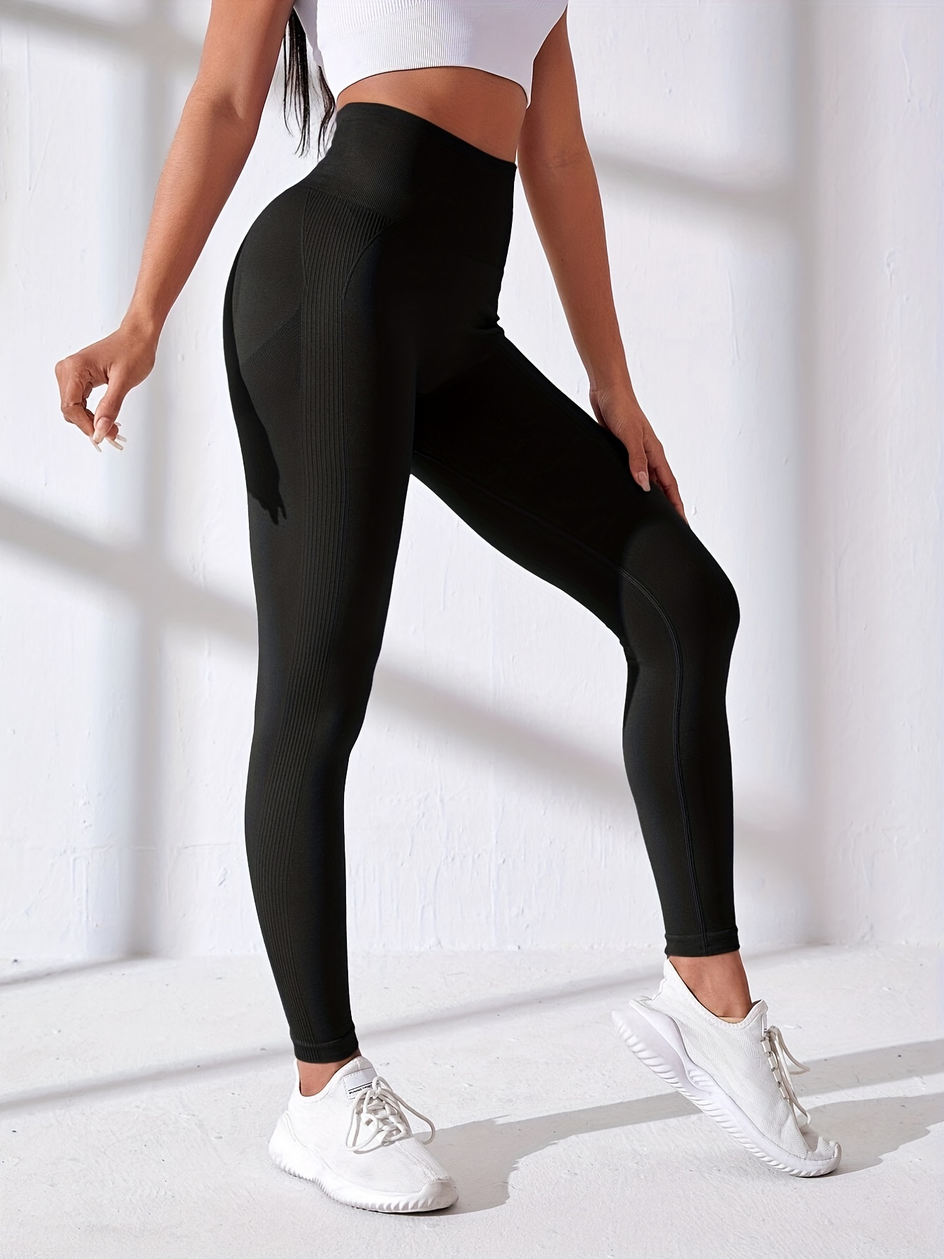 Seamless High Waist Yoga Pants Women's Solid Running Workout - Temu Canada