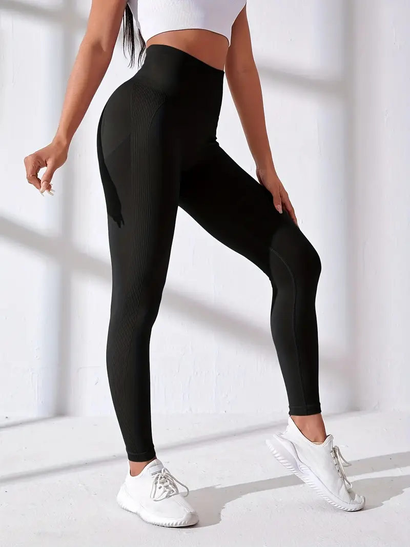 Solid Color Yoga Sports Leggings Stretchy High Waist Fitness - Temu