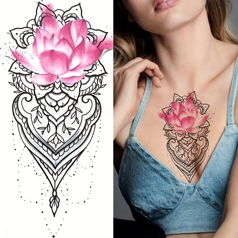 Watercolor Red Rose Lotus Tattoo