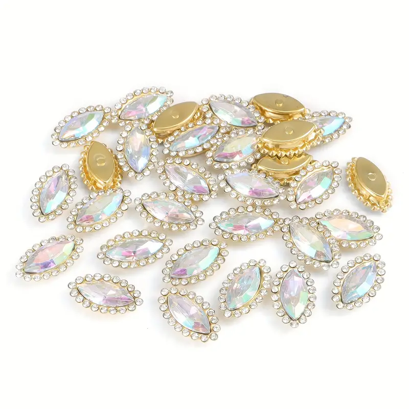 Metallic Gold Resin Rhinestones Sew on Stones Different Shapes Metal Gems  With Holes by the Pack 