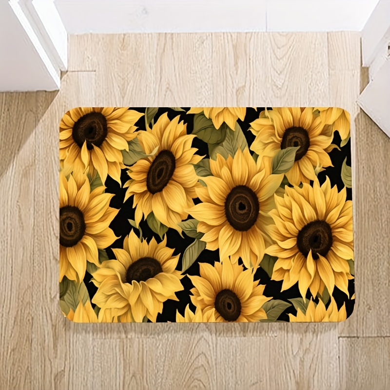 1pc Sunflower Pattern Waterproof Door Mat, Modern Fabric Indoor Outdoor Rug  For Home