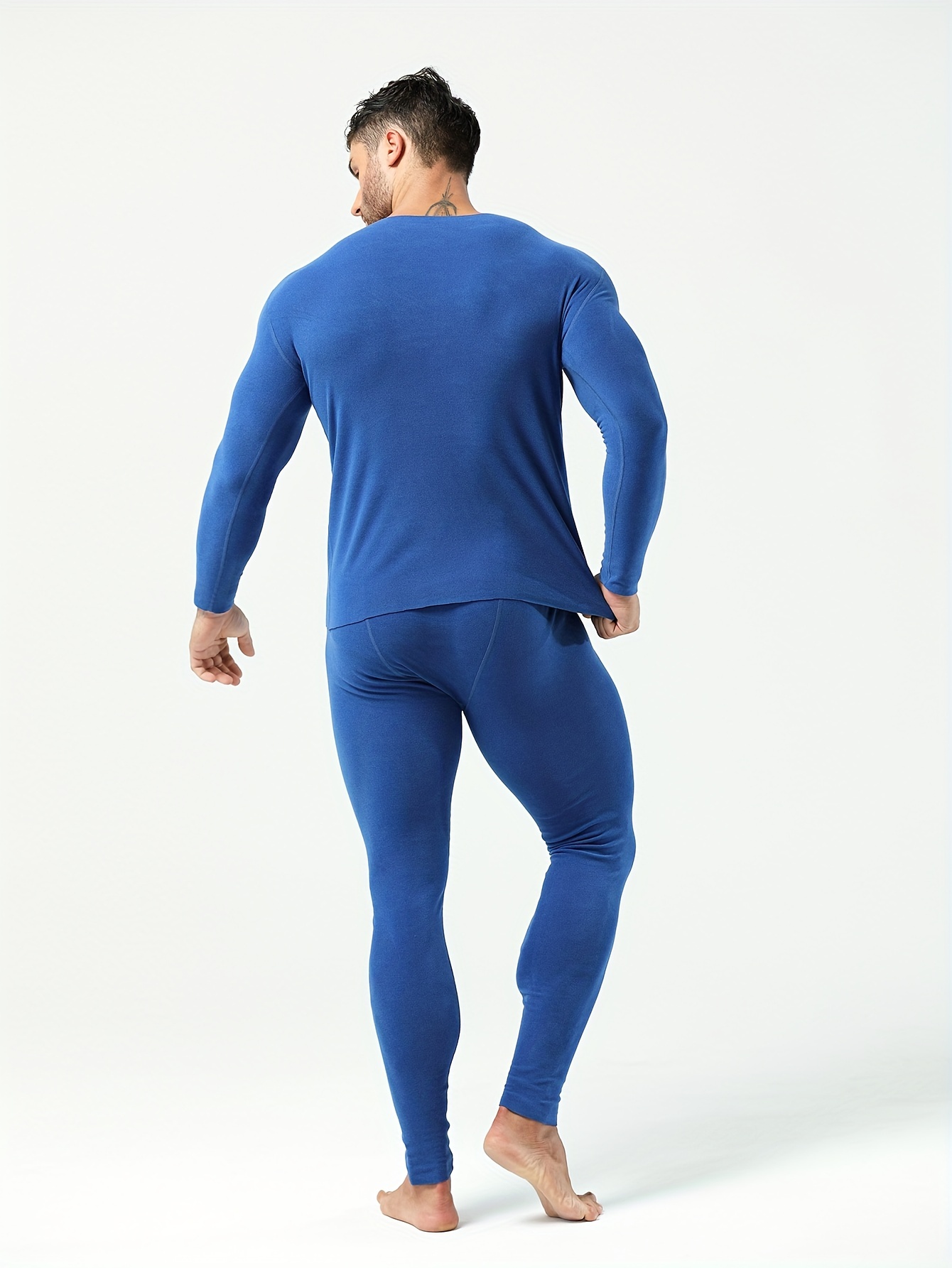 Men's Thermal Solid Colors Underwear Set Skiing Winter Warm Base Layers  Tight Long Johns Top & Bottom Set with Fleece Lined for Cold Weather