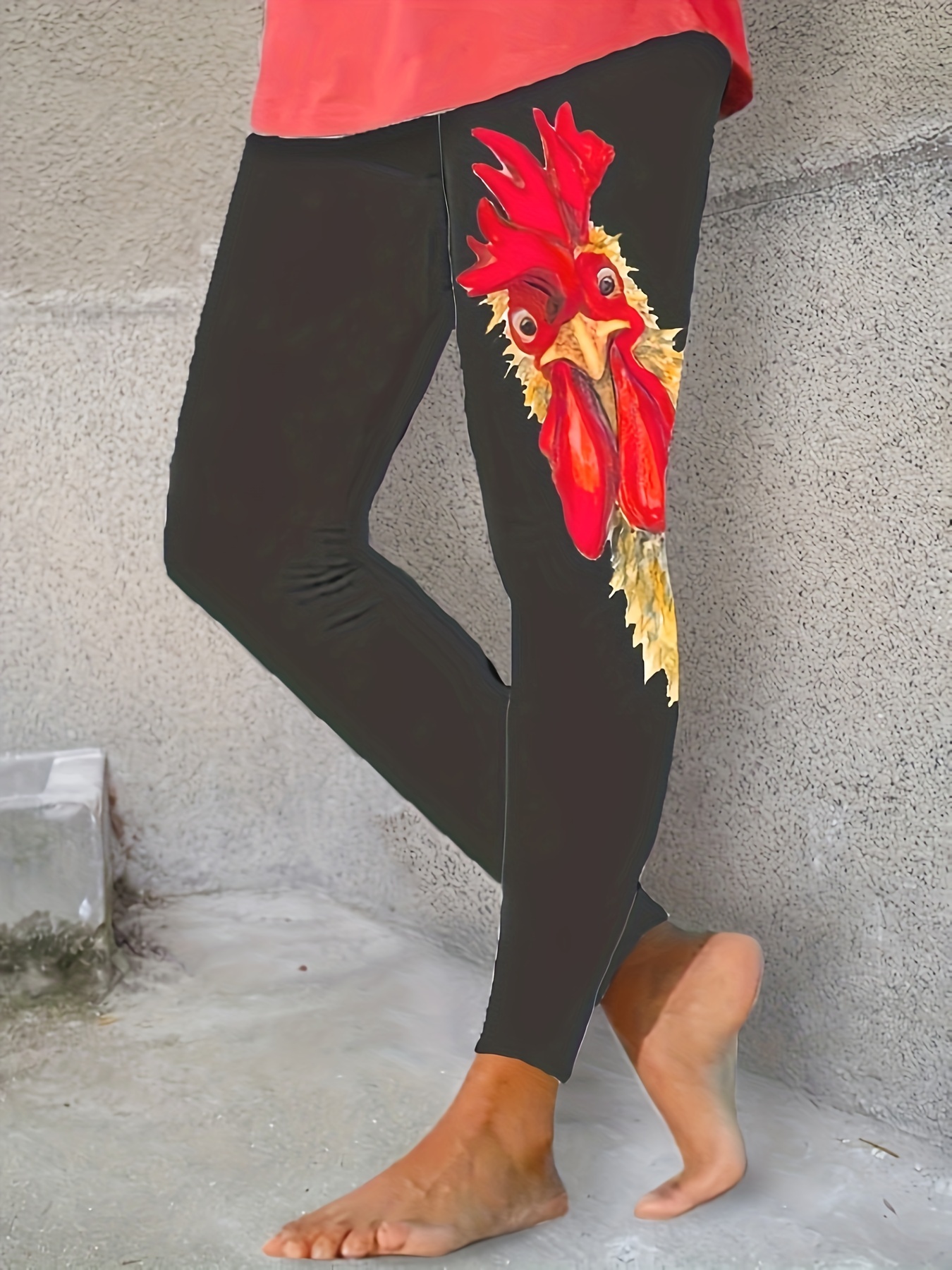 Rooster Print Skinny Leggings, Casual Every Day Stretchy Leggings, Women's  Clothing