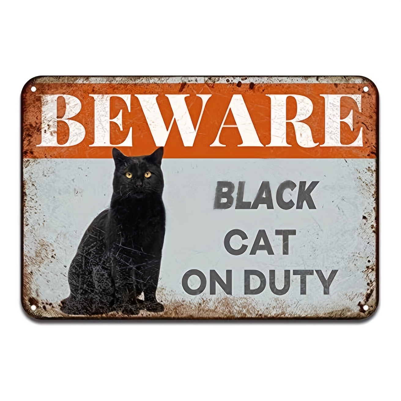 1pc Beware Black Cat On Duty Iron Poster Painting Tin Sign Vintage Wall Decor For Cafe Bar Pub Home Beer Decoration Crafts 12x8 Inch