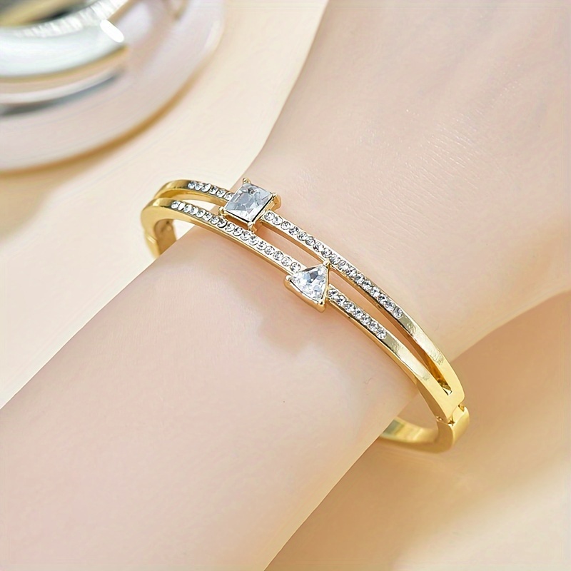 

Chic Geometric Square Rhinestone Cuff Bracelet - Gold-plated Alloy, & Party Wear