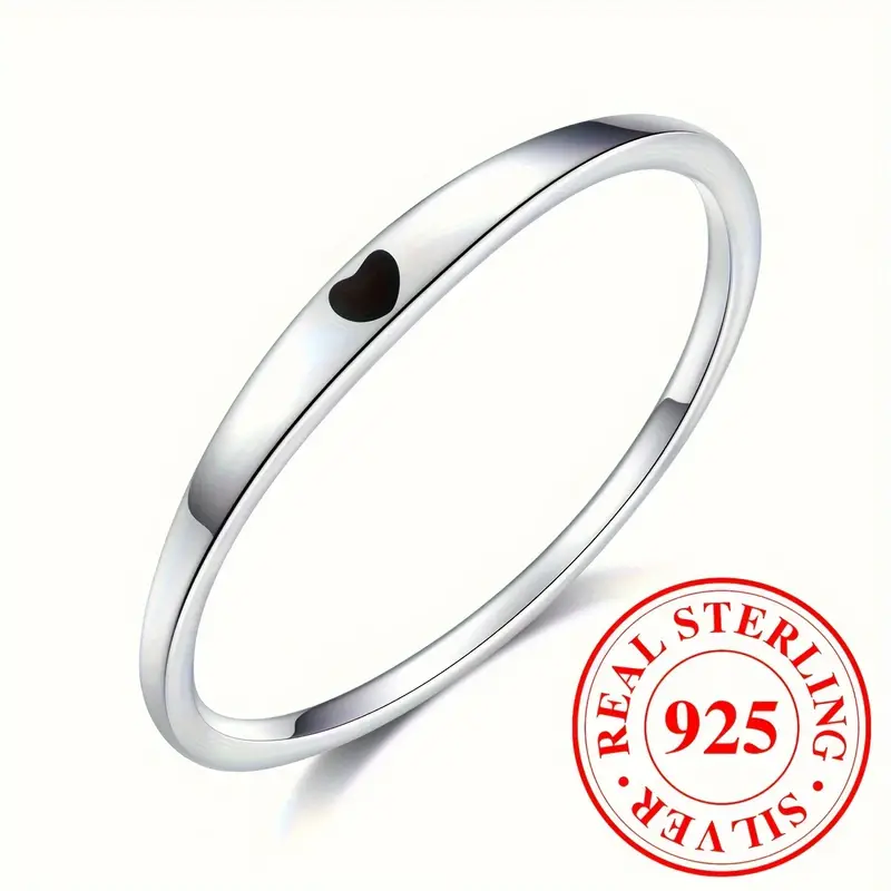 Y2k Cute Heart Ring 925 Sterling Silver Carve A Black Heart - Temu