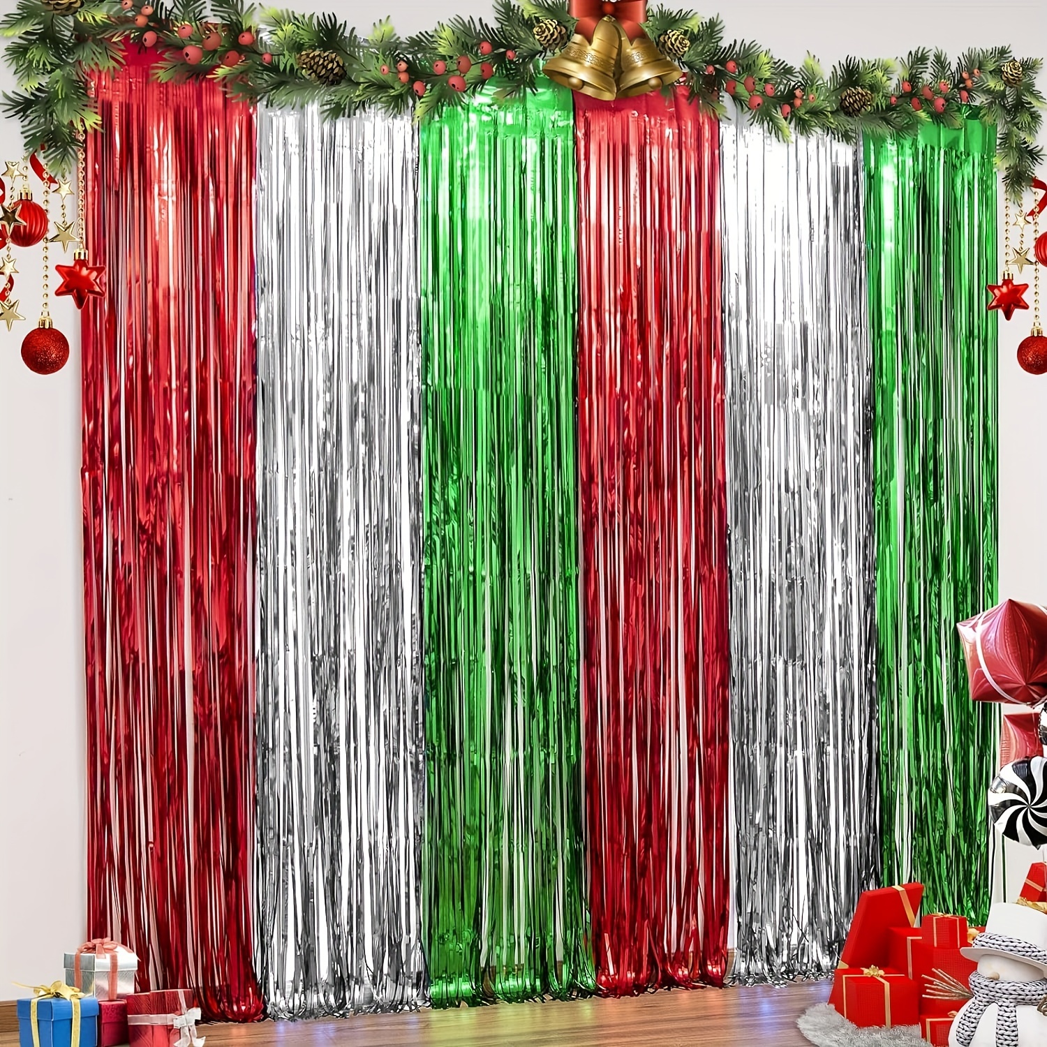  2 Pack 3.2 ft x 9.8 ft Bling Red Tinsel Curtain Party Backdrop  Decorations, Metallic Foil Fringe Backdrop Door for Halloween, Christmas,  Birthday Graduation Wedding Party Streamers Photo Backdrop. : Electronics