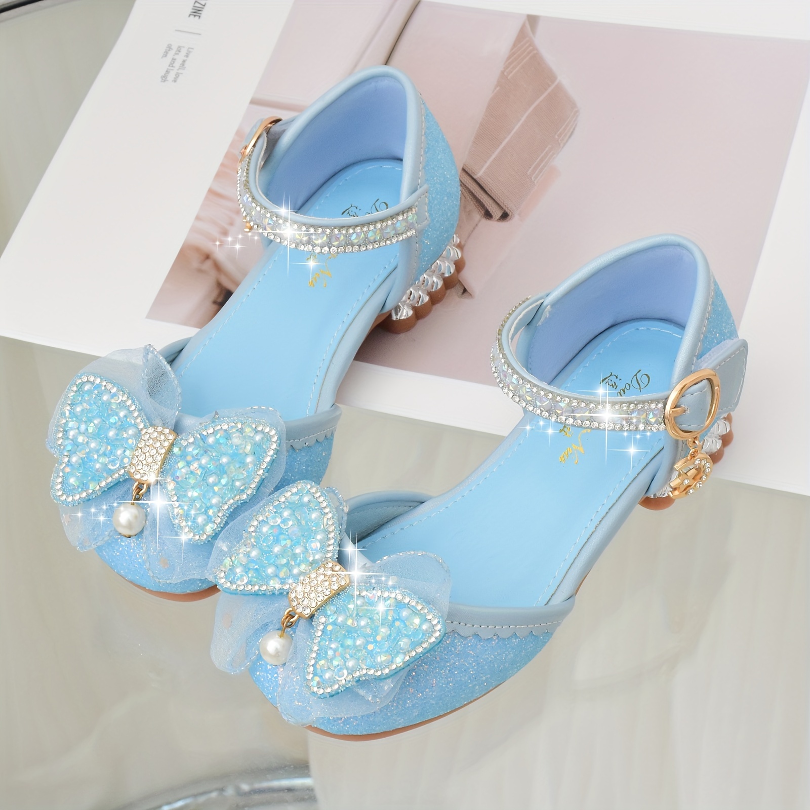 Shiny Crystal Princess Shoes for Little Girls, Featuring a Bow with  Rhinestones, Stylish High Heels for Toddlers, And Closed-Toe Design for 