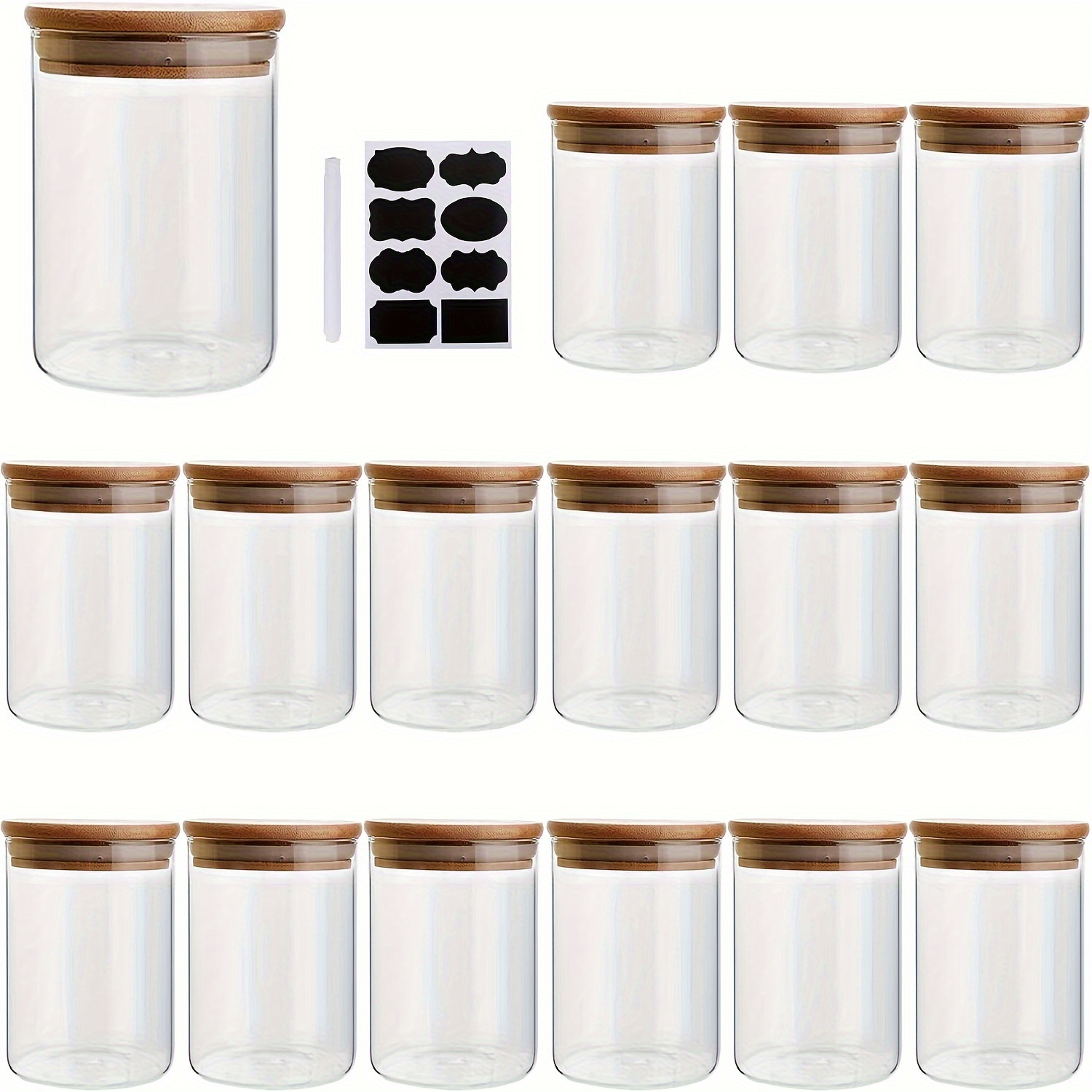 16 oz Clear Glass Borosilicate Jar with Bamboo Silicone Sealed Lid (6 Pack)