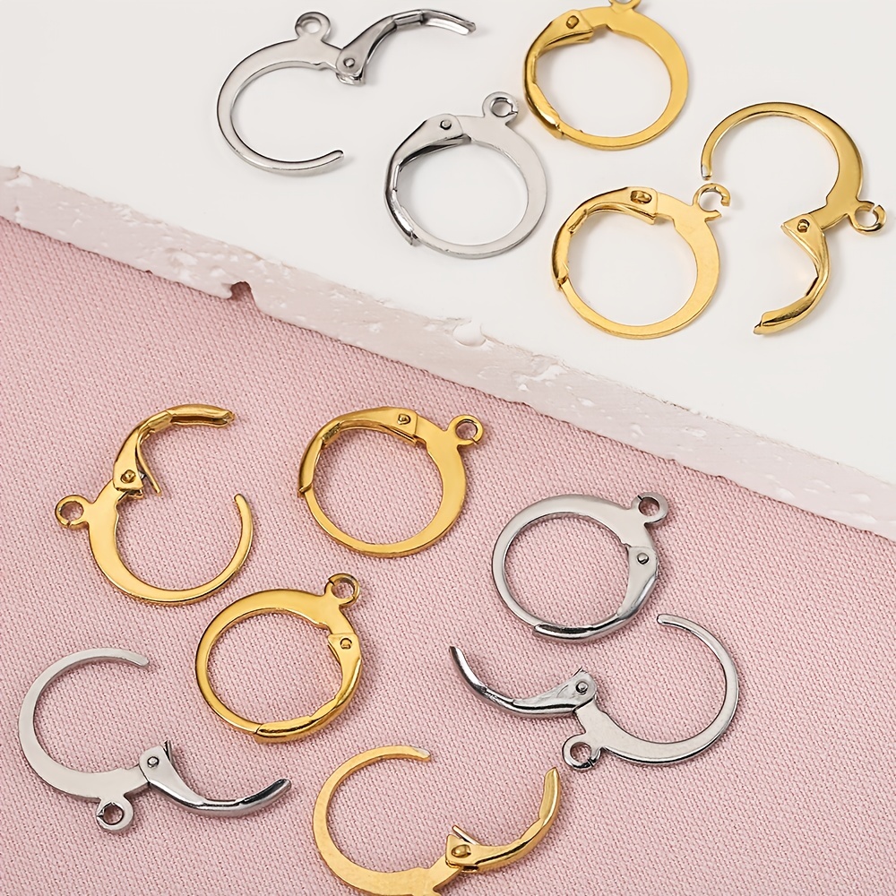 20pcs/set Stainless Steel Earring Hooks, Golden Earring Clasps, Ear Setting  Base For DIY Jewelry Making Components Supplies