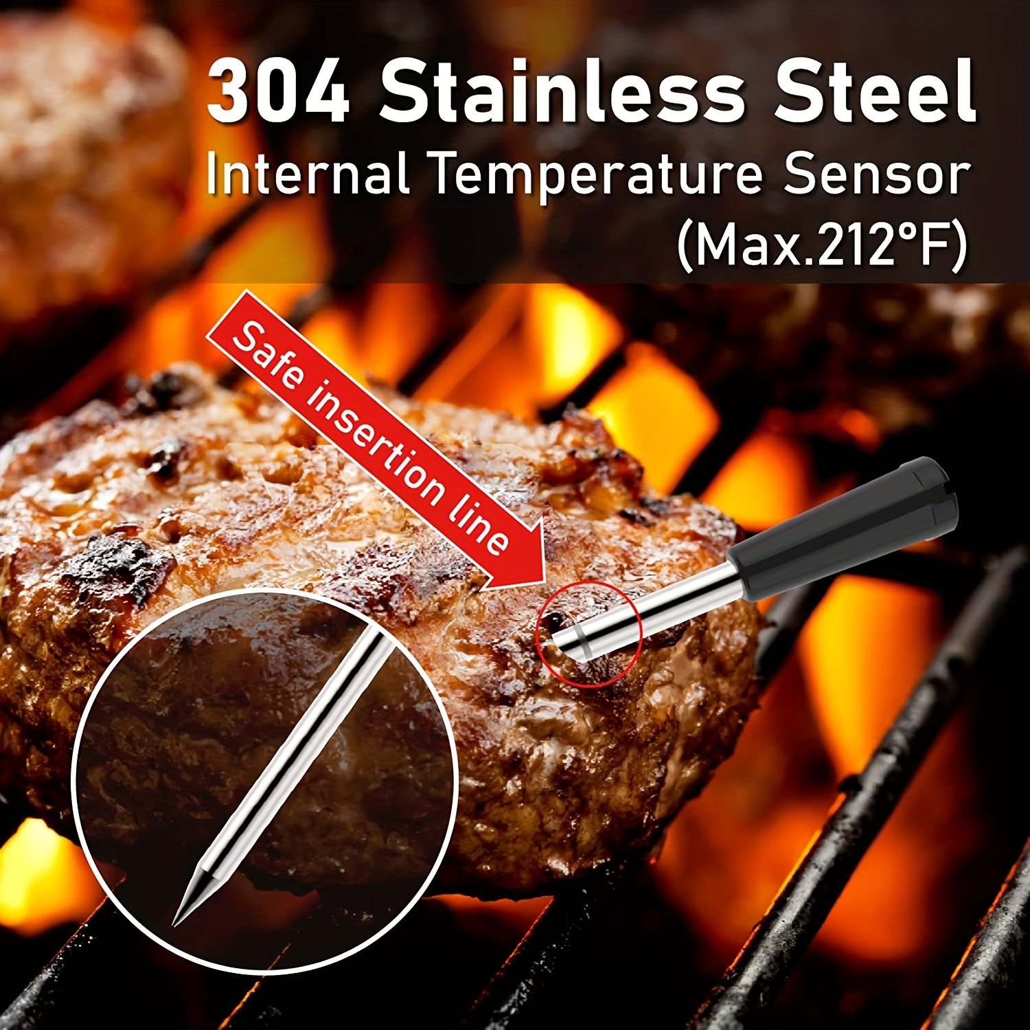 Wireless Meat Thermometer for Grilling Smoking - Kitchen Food Cooking Candy  Thermometer with 3 Probes - Monitor Ambient Temperature Inside The Grill