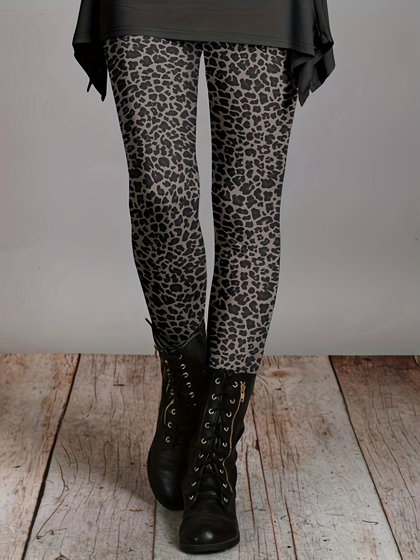 Leopard Print Panel Leggings Casual Simple High Waist - Temu Canada