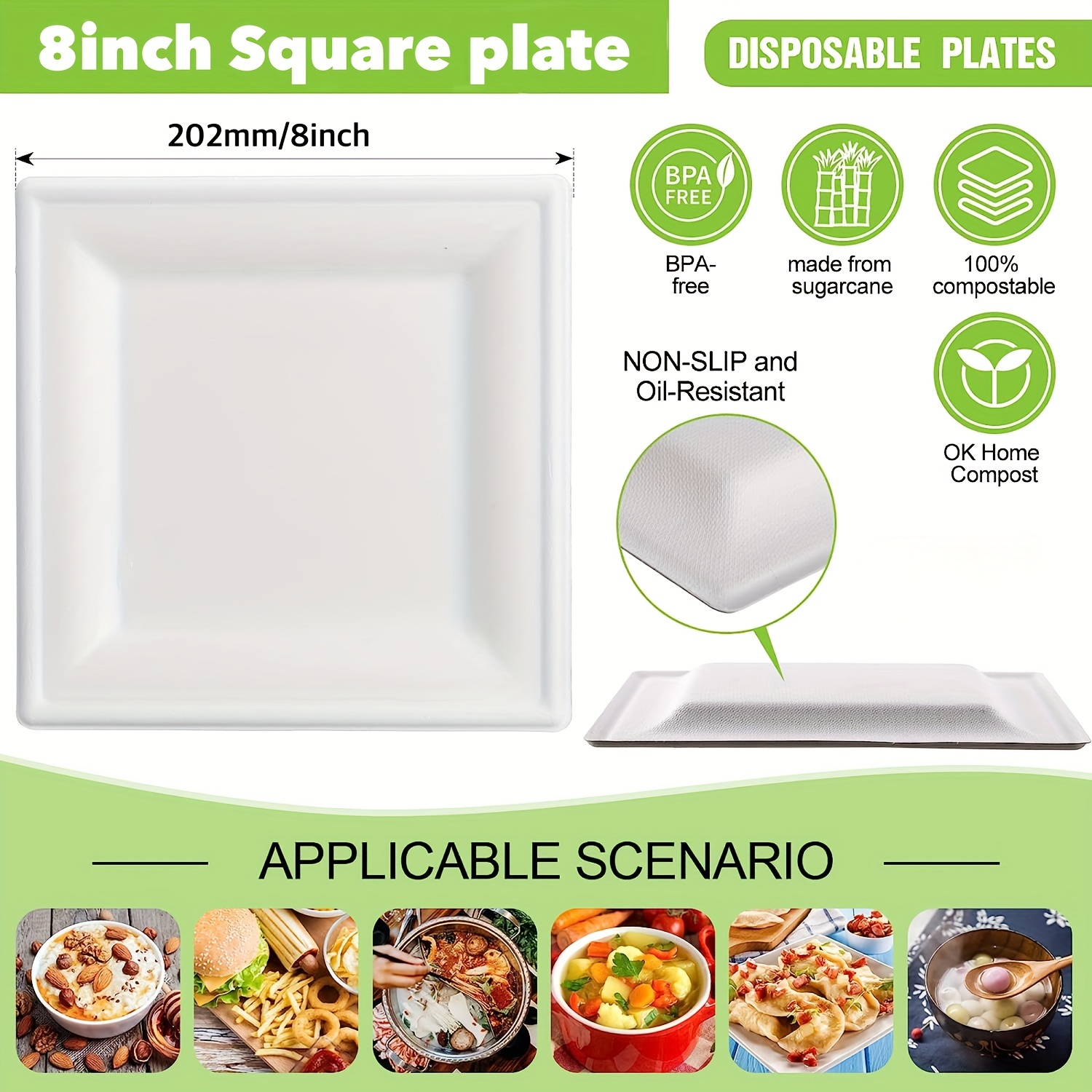 Biodegradable Disposable Plates - 100 pc. Square Compostable