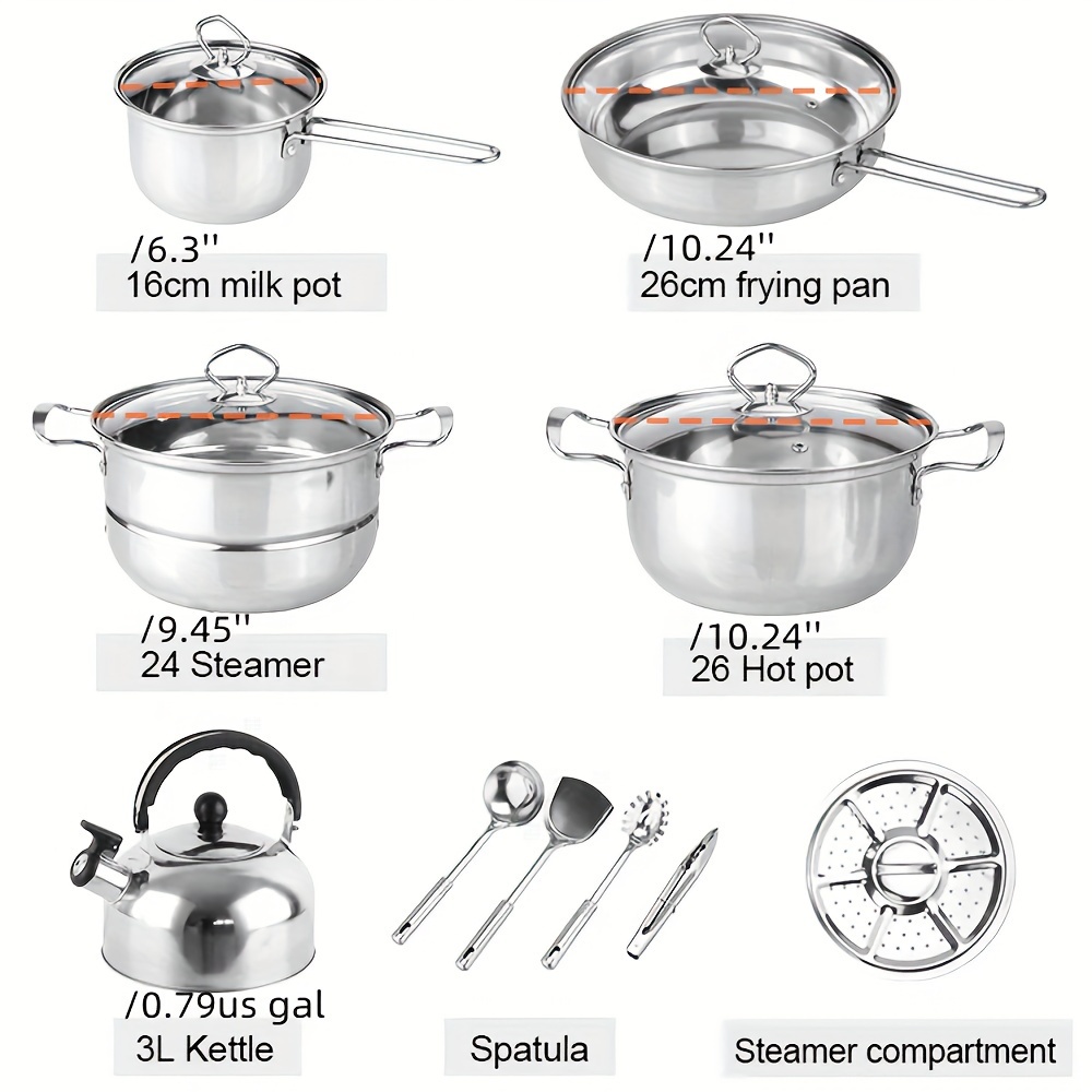 Thickened Stainless Steel Pot Set, Milk Frying Pan with Kettle