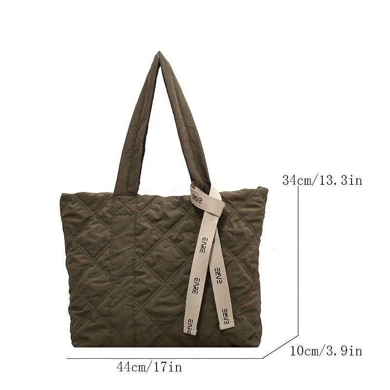 Large Capacity Quilted Tote Bag, Puffy Solid Color Shoulder Bag, All-Match  Stylish Bag For Work