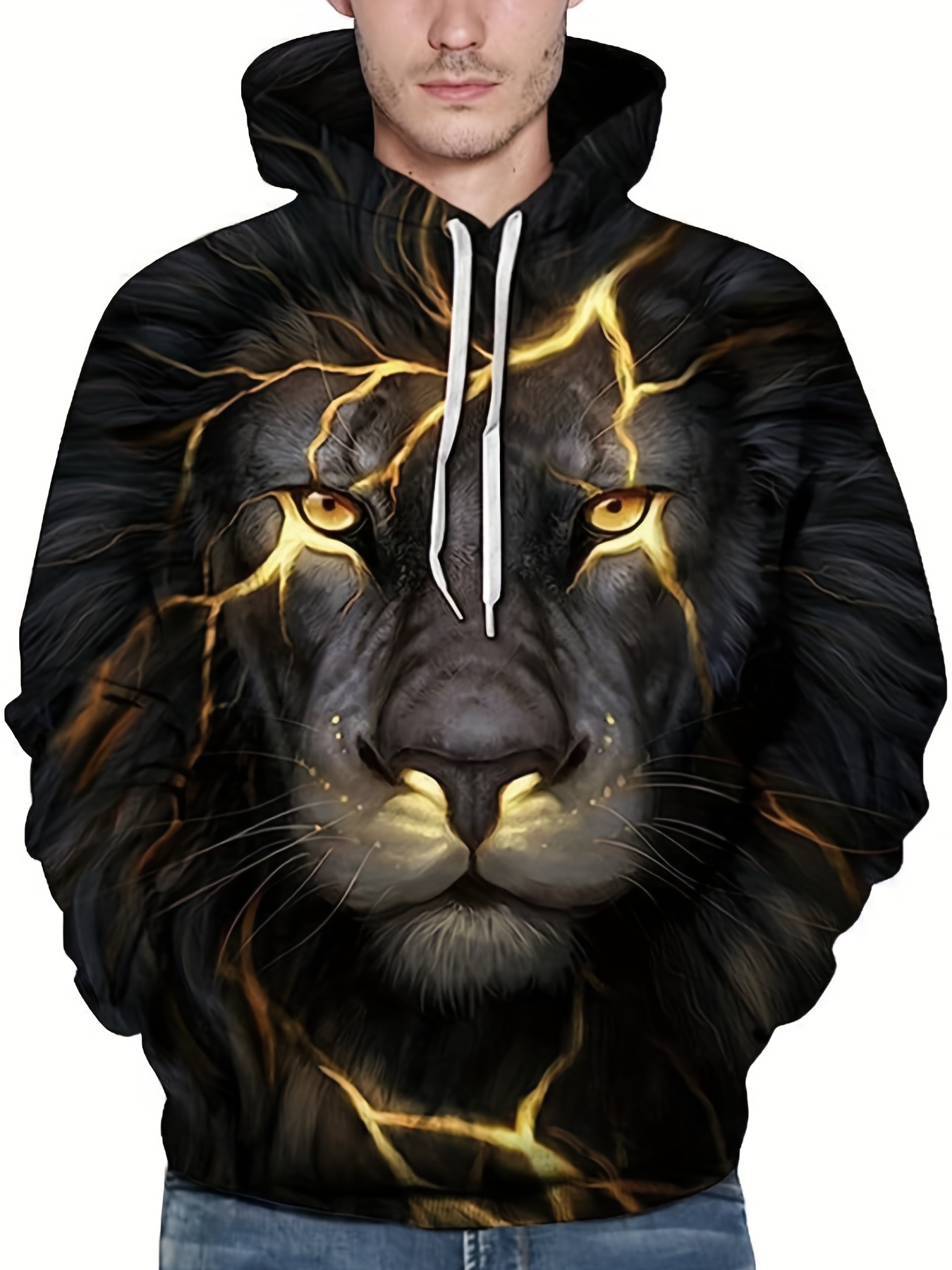 Men s Stylish Lion Graphic Hoodie Active Slightly Stretch Temu