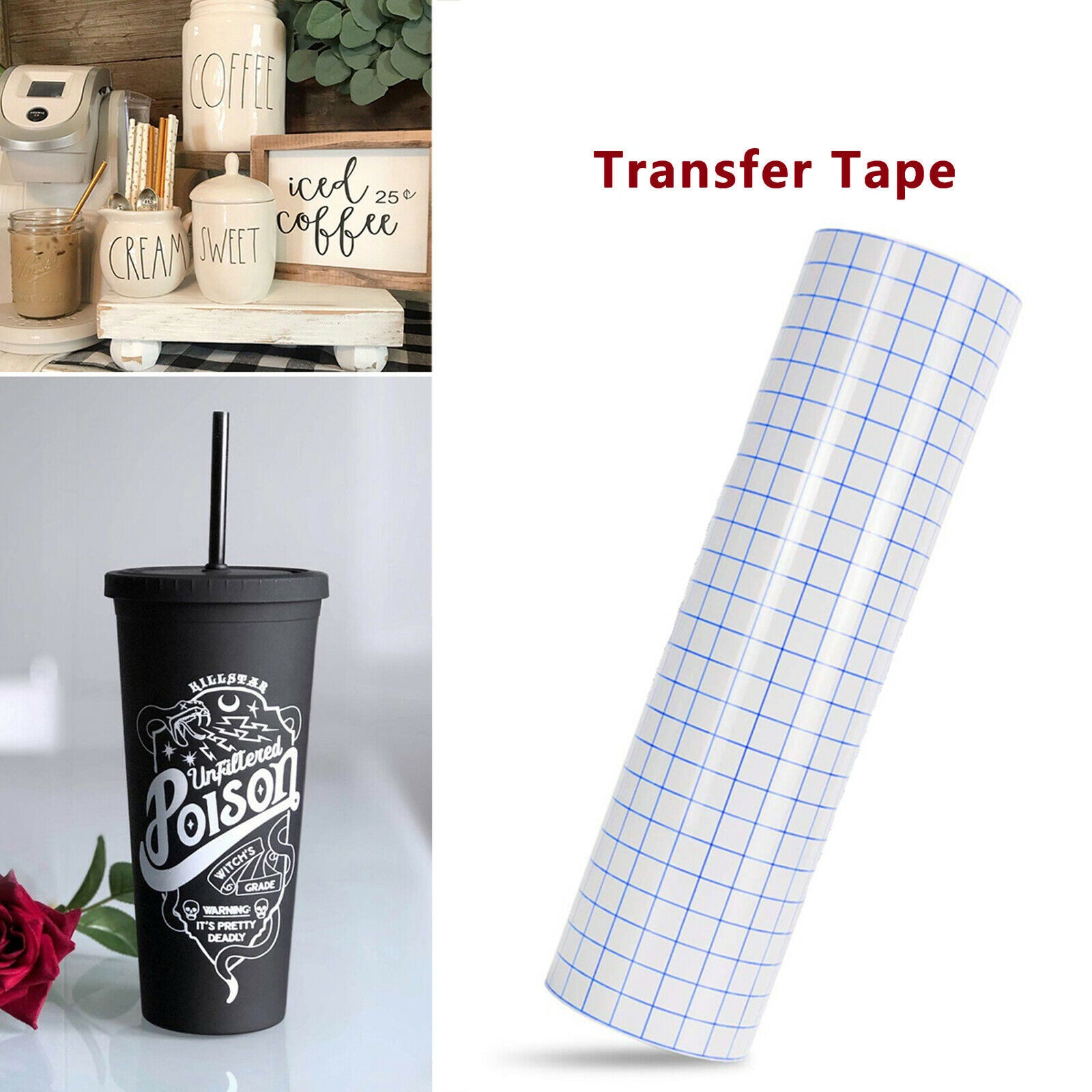 Clear Vinyl Transfer Paper Tape Roll- W/alignment Grid Application Tape For  Silhouette Cameo, Cricut Adhesive Vinyl For Decals, Signs, Windows,  Stickers - Temu