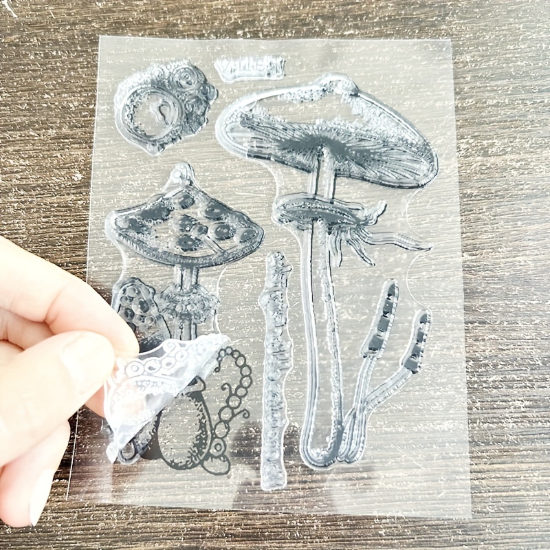 INFUNLY Stamps and Dies for Card Making Mushroom Clear Stamps Mushroom  Frame Metal Cutting Die Silicone Clear Stamp and Die Sets for Card Making  DIY